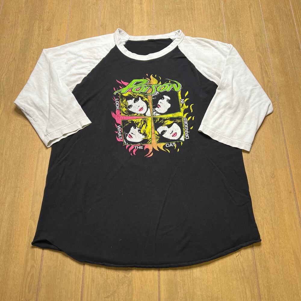 Poison Tour 2018 Raglan Band T Shirt 3/4 Sleeve Rock Graphic L vintage